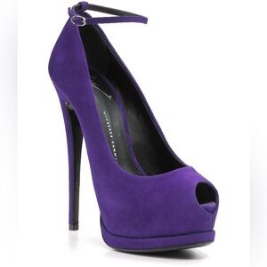 Giuseppe Zanotti Violet  Designer Luxury Suede Peep-Toe Platform Pump Heels